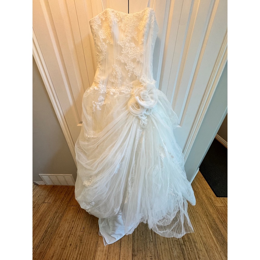 Enzoani Blue Easton Ivory Lace Strapless Wedding Dress Gown Sz 12 Floral Accent